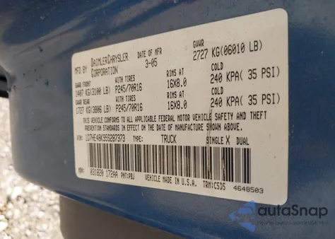2005 Dodge Dakota Slt z USA, uszkodzony, nr VIN 1D7HE48K95S287373